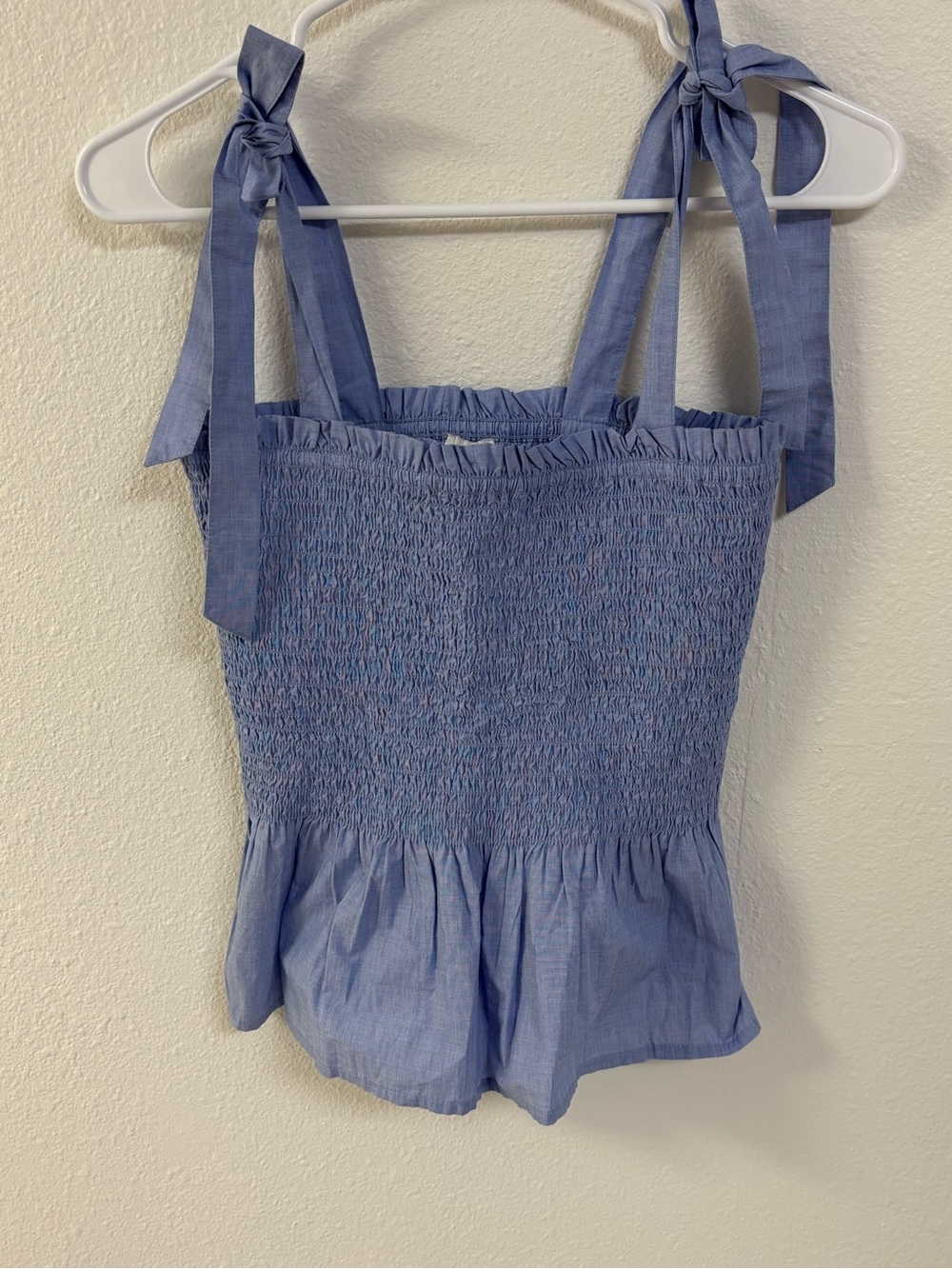 J.Crew Factory Smocked Tie Shoulder Peplum Top Blue XXS BH856